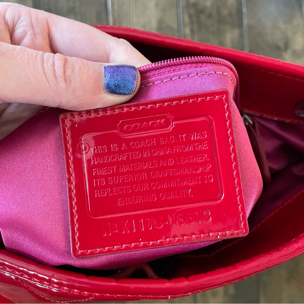 Coach Red Patent Quilted Shoulder Bag with Chain Straps - Picture 5 of 11